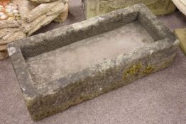 Rectangular stone trough planter with rough hewn sides,L92cm, D42cm,