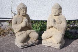 Pair of composite stone garden models of Budha,