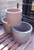 Pair glazed composite stone cylindrical planters, D54cm, H43cm an another D43cm,