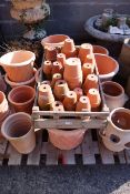 Various three terracotta lattice design planters and small plant pots approx 50