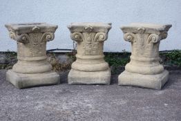 Set of three of composite stone Corinthium column garden pedestals, H47cm,