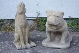 Composite stone model of a Bulldog, H40cm and a model of a Hare H50cm,