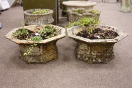 Pair octagonal composite stone planters, W62cm,