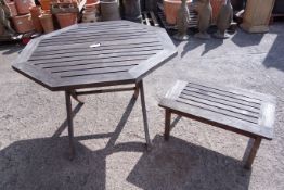 Hardwood octagonal garden table, (W117cm, H73cm) and a small table (W76cm, H37cm,