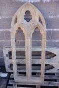 Set of three composite stone Gothick arched window type frames, H143cm, W56cm,