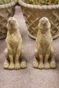 Pair composite stone seat Hare garden figures,