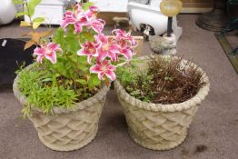 Pair composite stone lattice planters, D58cm,