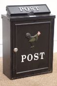 Wall mounted black metal finish Postbox, door decorated with a cockerill, W29cm, H42cm,