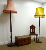Two mahogany standard lamps (H150cm maximum) walnut hall chair,