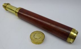 19th century mahogany and brass two-draw telescope, inscribed 'T.