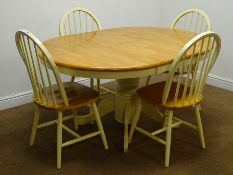 Cream and light wood circular extending table (W106cm, H74cm,
