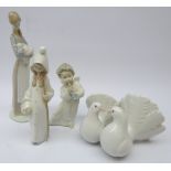 Four Lladro figures; pair Turtle Doves, Angel,