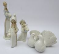 Four Lladro figures; pair Turtle Doves, Angel,