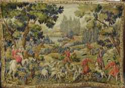 French 18th century style machine woven tapestry depicting Hunting Scene,