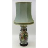 20th century Chinese Famille Verte baluster shaped table lamp with dog of fo handles,