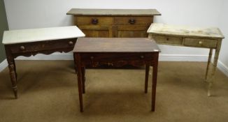 Victorian stained pine wash stand, single drawer, square tapering supports (W90cm, H75cm,