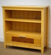 Hardwood media centre, adjustable shelf above single drawer, stile supports, W90cm, H92cm,