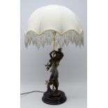 Large Florence Giuseppe Armani bronzed figural table lamp titled 'Aurora' with beaded frill shade,