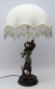 Large Florence Giuseppe Armani bronzed figural table lamp titled 'Aurora' with beaded frill shade,