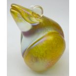 John Ditchfield for Glasform, iridescent glass Frog paperweight signed with label,