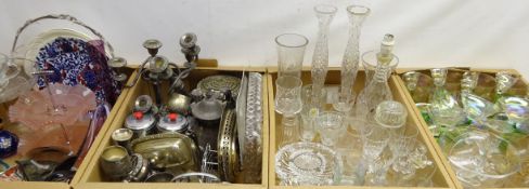 Large quantity of glassware including vintage drinking glasses, cake stands, vases,