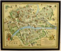 'Historic York', 20th century colour map after Estra Clark (British 1904-1993) pub Ben Johnson & Co,