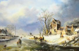 A Snowy Village in Winter,