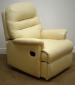 Manual reclining armchair upholstered in cream leather,