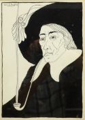 'The Puritan', early 20th century pen and ink drawing signed by John L Hughes (British exh.