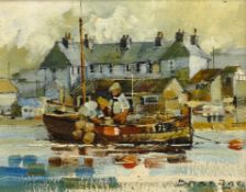 'Lobster Fishermen Swanage', oil on board signed by John Bassage (British Contemporary),