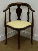 Edwardian mahogany corner chair, serpentine upholstered seat, cabriole legs,