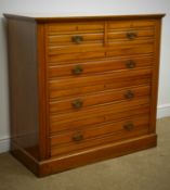 Edwardian satin walnut chest, moulded top, two short and three long drawers, plinth base, W103cm,