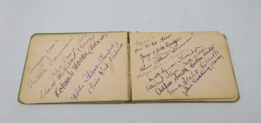 Mid 20th century autograph album, mostly signed by entertainers including Arthur Smith,