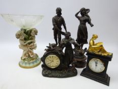 Cherub moulded centrepiece with glass bowl, pair French spelter figures,