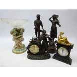 Cherub moulded centrepiece with glass bowl, pair French spelter figures,
