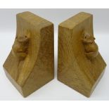 'Mouseman' pair adzed oak bookends by Robert Thompson of Kilburn, H15.