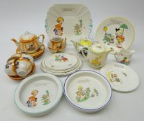 Five pieces of Shelley Mabel Lucie Atwell nursery ware ceramics including two baby bowls and other