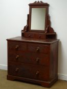 19th century scumbled pine dressing chest, raised mirror back above two trinket,