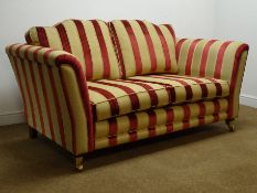 Alstons Courtney two seat sofa, upholstered in red and gold stripes,