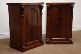 Pair Victorian mahogany cabinets, single door enclosing fitted interior, platform base, W51cm,