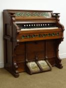 Victorian mahogany framed bellow organ, 'Archibald Ramsden (Limited) Leeds', W110cm, H121cm,