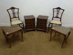 Two small inlaid mahogany chests, two short and three long drawers, shaped bracket supports (W39cm,