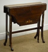 Edwardian rosewood Sutherland table inlaid with satinwood and bone, on square tapered supports,