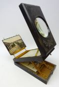 19th/ early 20th century French ebonised walnut stereoscopic magnifying viewer,