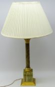 Large gilt brass and onyx Corinthian Column table lamp on square stepped base,
