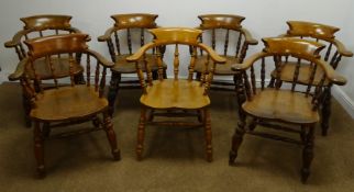 Set five early 20th century smokers bow armchair stamped 'WL150' and two similar modern armchairs
