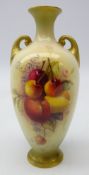 Royal Worcester miniature two handled vase hand painted with a still life of fruit signed Rickells,