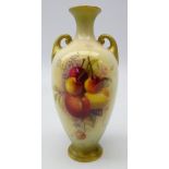 Royal Worcester miniature two handled vase hand painted with a still life of fruit signed Rickells,