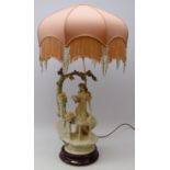 Large Florence Giuseppe Armani table lamp, modelled as a lady collecting flowers from a balcony,