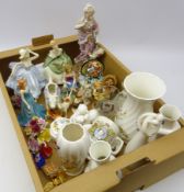 Royal Doulton and Coalport figurines, Goebel figure Charlot and two others, two Beswick Hounds,